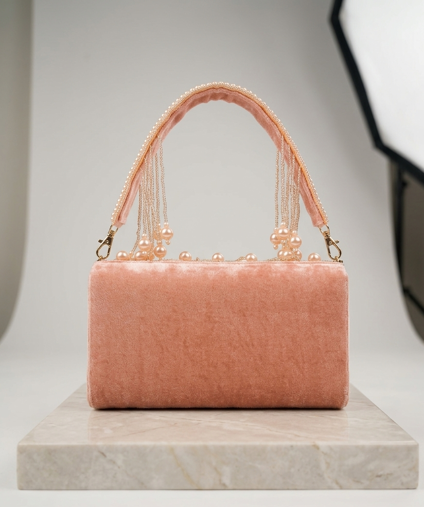 Rosegold beaded clutch bag
