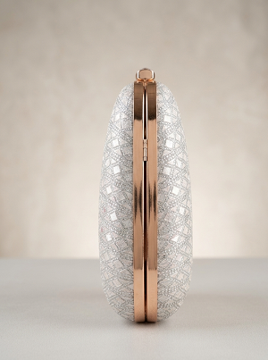 Silver oval clutch bag